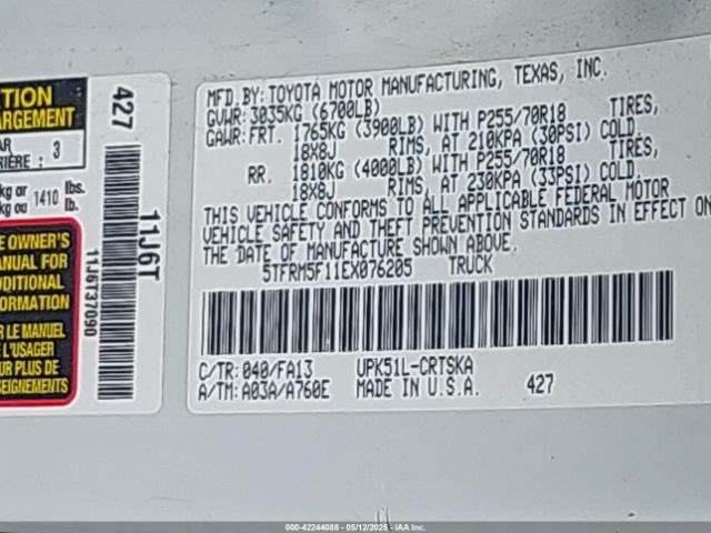 5TFRM5F11EX076205 Toyota Tundra Sr 4.6l V8