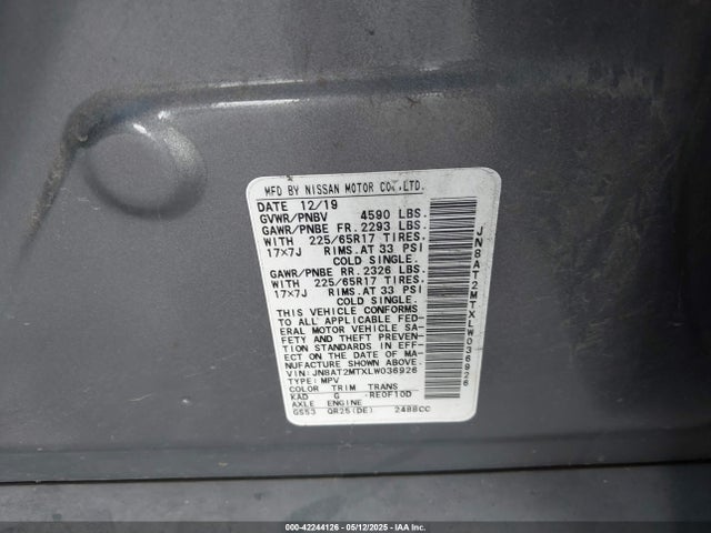 JN8AT2MTXLW036926 Nissan Rogue Sv Fwd