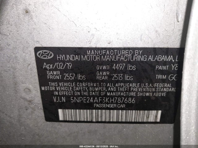 Hyundai gdi theta-ii 2019 5NPE24AF3KH787686 Image 9