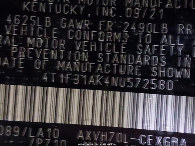 2022 TOYOTA CAMRY 4T1F31AK4NU572580 Photo 8