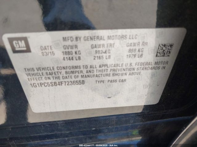 1G1PC5SB4F7236550 Chevrolet Cruze 1lt Auto