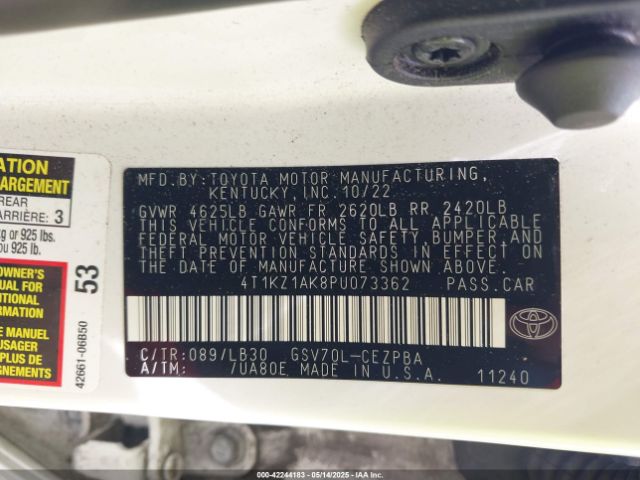 4T1KZ1AK8PU073362 Toyota Camry Xse V6