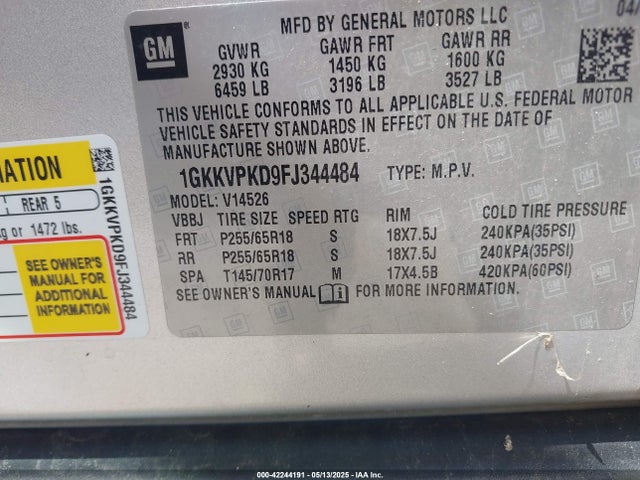 1GKKVPKD9FJ344484 GMC llt
