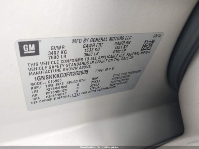 1GNSKKKC0FR262005 Chevrolet Suburban 1500 Ltz