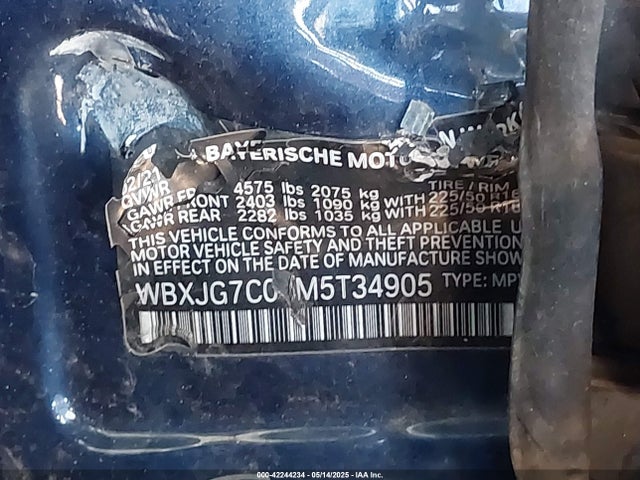 WBXJG7C04M5T34905 BMW 2021