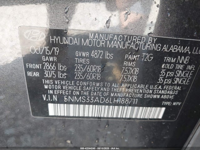 5NMS33AD6LH188711 Hyundai gdi theta ii