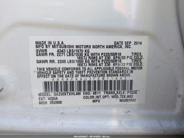 2015 MITSUBISHI OUTLANDER SPORT 4A4AP4AU3FE011443 Photo 8