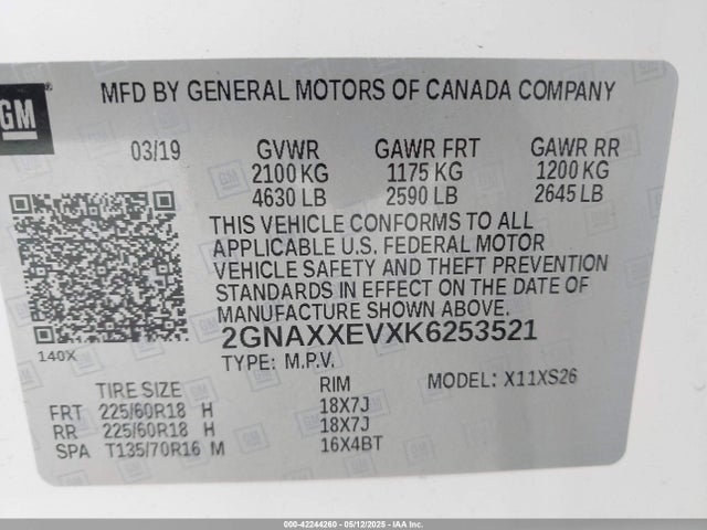 2GNAXXEVXK6253521 Chevrolet Equinox Premier