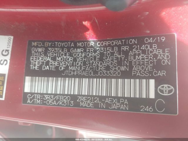JTDHPRAE0LJ033320 Toyota COROLLA LE