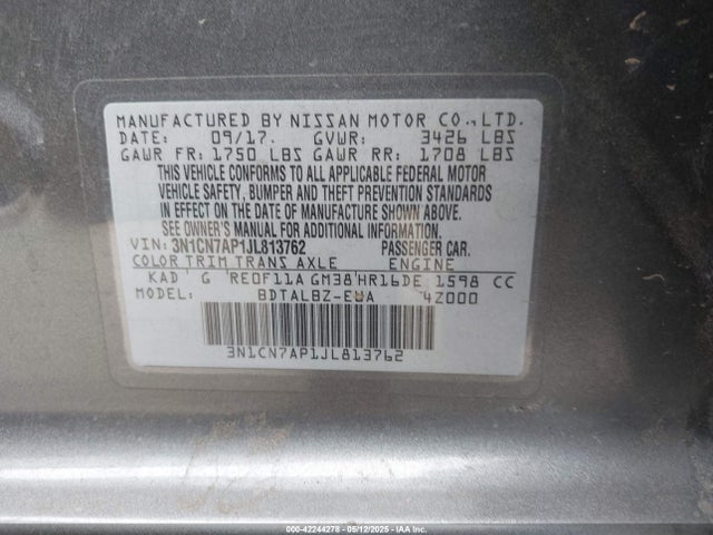 3N1CN7AP1JL813762 Nissan Versa 1.6 Sv