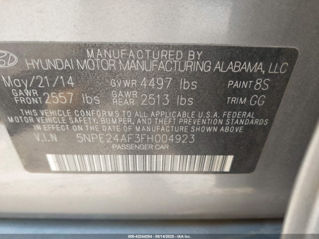 5NPE24AF3FH004923 Hyundai SONATA SE