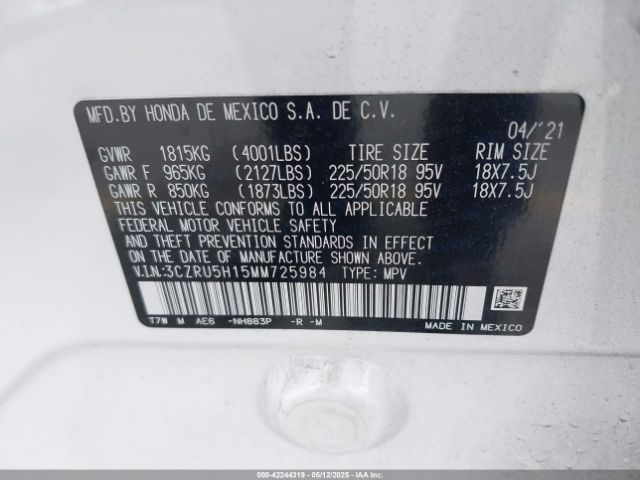 3CZRU5H15MM725984 Honda Hr-v 2wd Sport