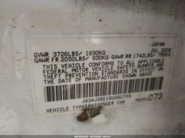 2006 MITSUBISHI LANCER JA3AJ26E16U062703 Photo 8