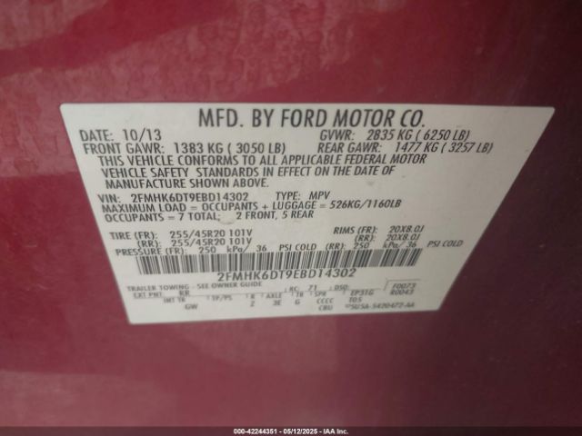 2FMHK6DT9EBD14302 Ford Flex Limited