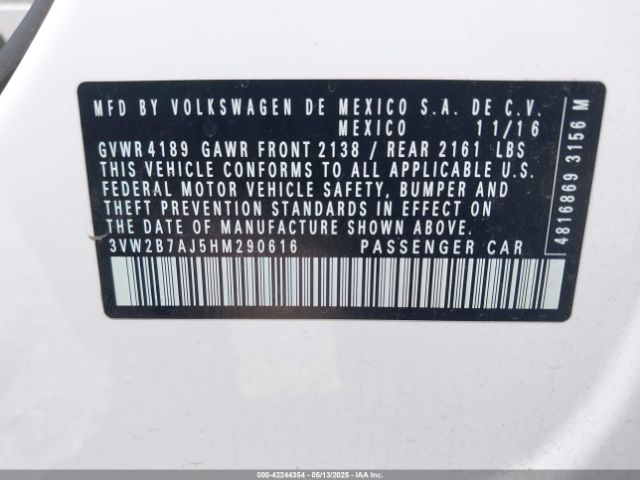 3VW2B7AJ5HM290616 Volkswagen Jetta 1.4t S