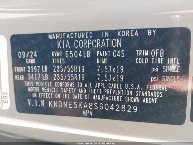 2025 KIA CARNIVAL MPV HYBRID KNDNE5KA8S6042829 Photo 8