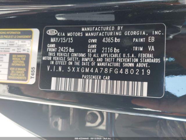 5XXGM4A78FG480219 KIA Optima Lx
