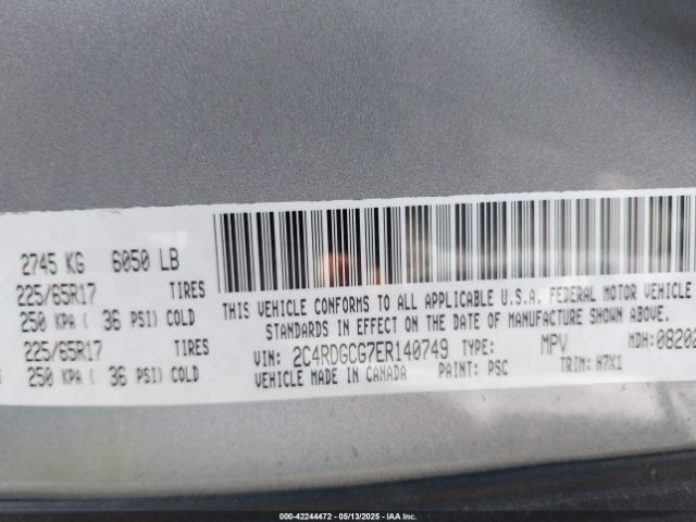 2C4RDGCG7ER140749 Dodge Grand Caravan Sxt