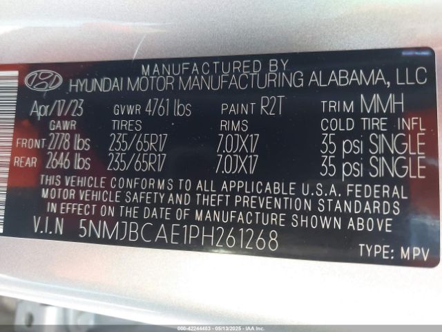 5NMJBCAE1PH261268 Hyundai TUCSON SEL