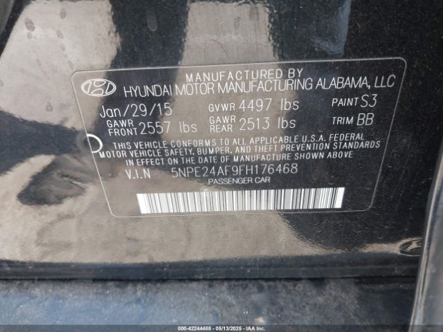5NPE24AF9FH176468 Hyundai SONATA SE