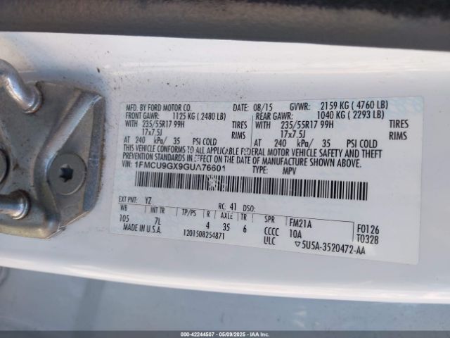 1FMCU9GX9GUA76601 Ford ESCAPE SE