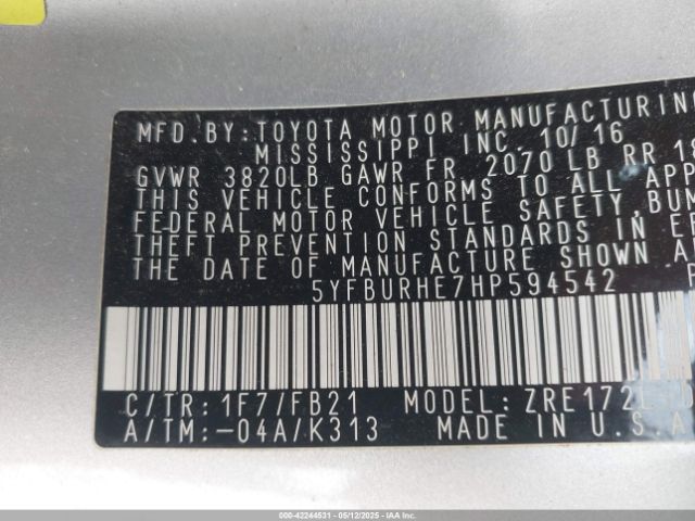 2017 TOYOTA COROLLA 5YFBURHE7HP594542 Photo 8