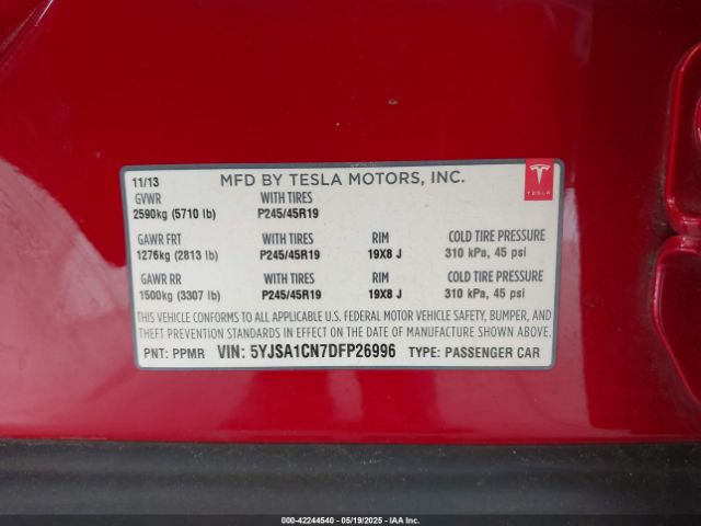 2013 TESLA MODEL S 5YJSA1CN7DFP26996 Photo 8