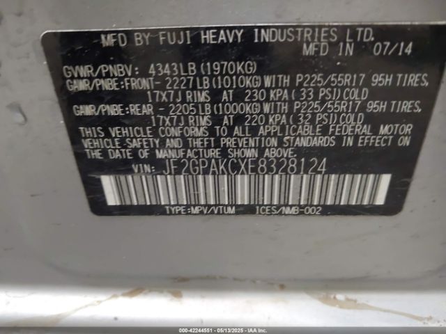 JF2GPAKCXE8328124 Subaru Xv Crosstrek 2.0i Limited