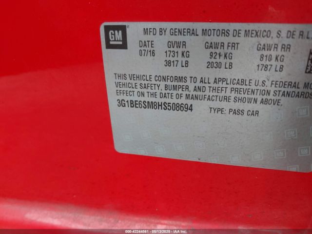 3G1BE6SM8HS508694 Chevrolet Cruze Lt Auto