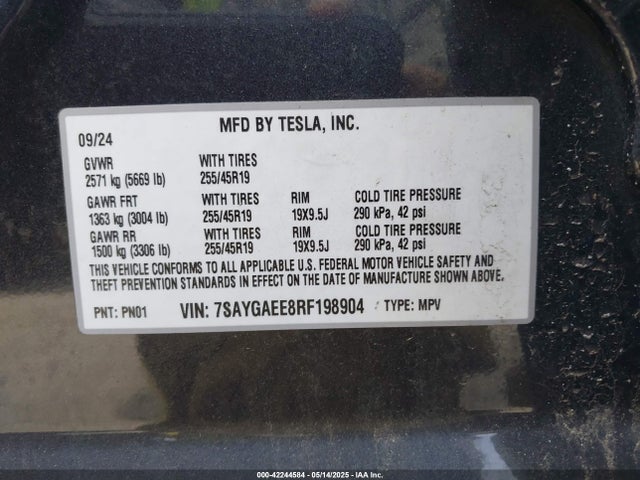 2024 TESLA MODEL Y 7SAYGAEE8RF198904 Photo 8