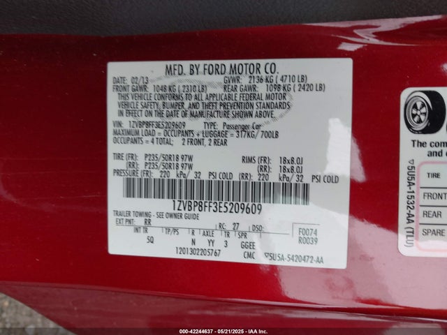 1ZVBP8FF3E5209609 Ford Mustang Gt Premium