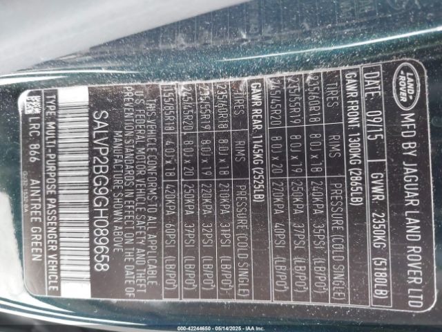 SALVP2BG9GH089658 Land Rover Range Rover Evoque Se/se Premium