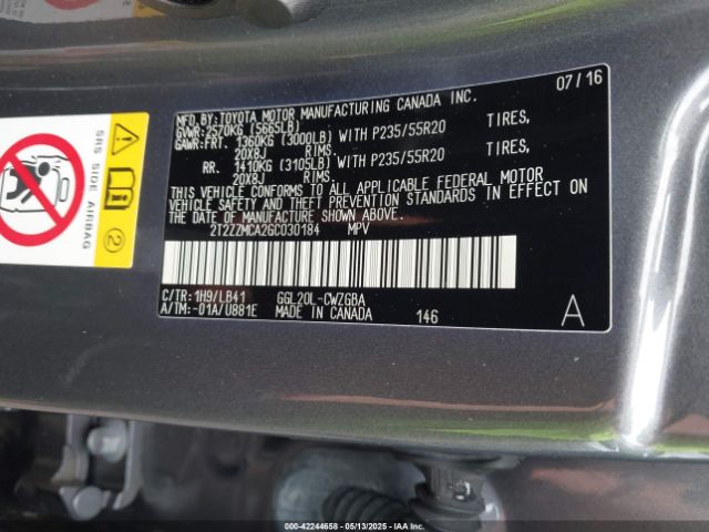 2T2ZZMCA2GC030184 Lexus RX 350