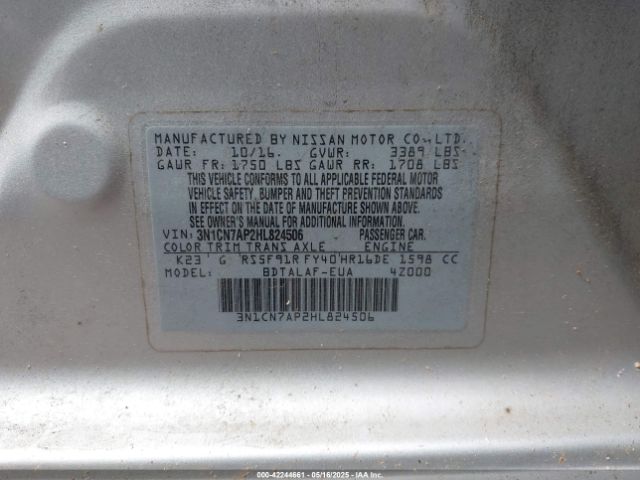 3N1CN7AP2HL824506 Nissan Versa 1.6 S