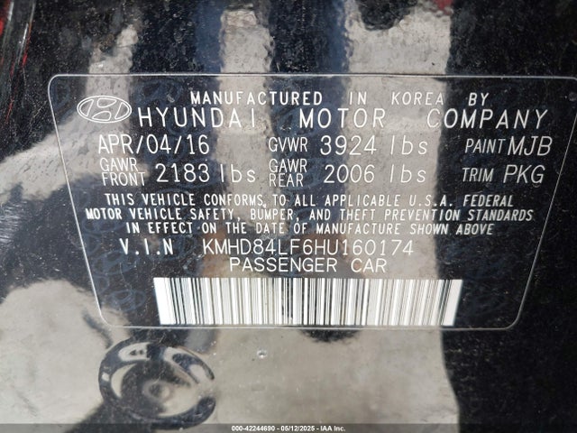 KMHD84LF6HU160174 Hyundai 2017