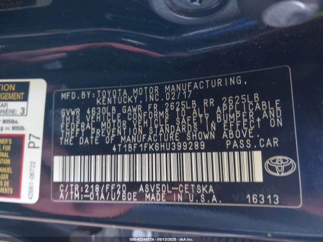 4T1BF1FK6HU399289 Toyota CAMRY SE