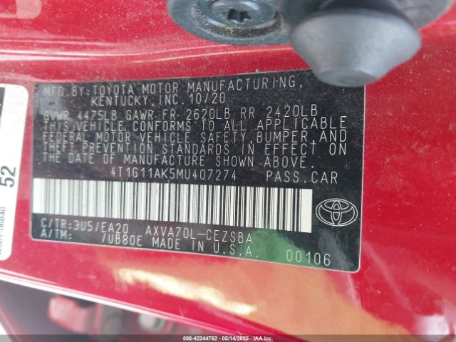 4T1G11AK5MU407274 Toyota CAMRY SE