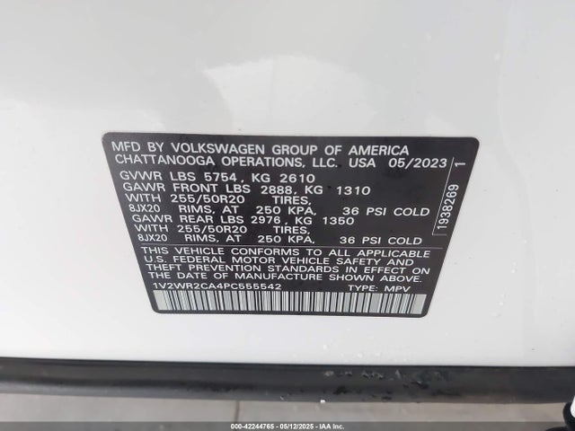 Продажа на аукционе авто 2023 Volkswagen Atlas 3.6l V6 Se W/technology, vin: 1V2WR2CA4PC555542, номер лота: 42244765