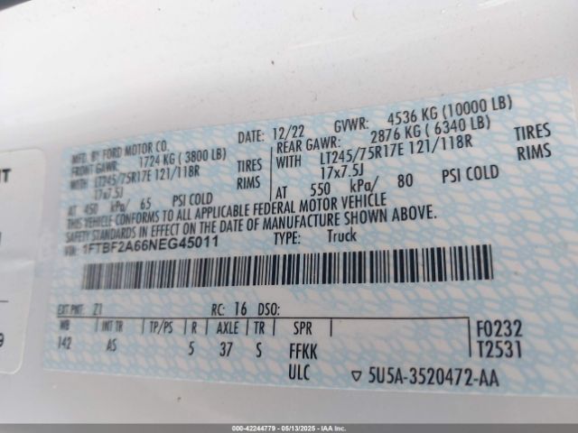 1FTBF2A66NEG45011 Ford F-250 Xl