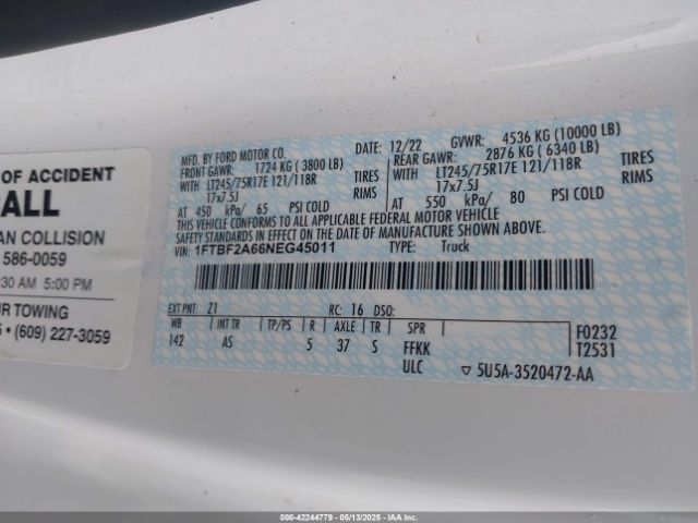 1FTBF2A66NEG45011 Ford F-250 Xl