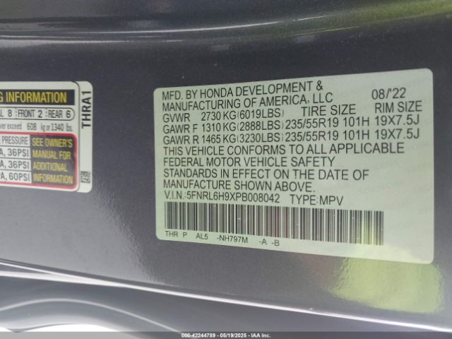 2023 HONDA ODYSSEY 5FNRL6H9XPB008042 Photo 8