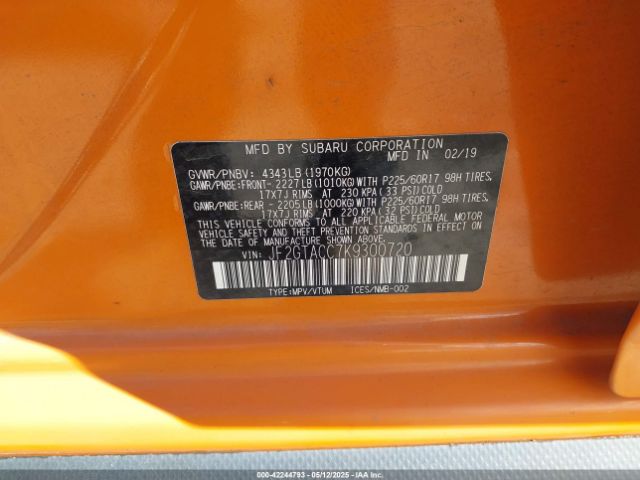 JF2GTACC7K9300720 Subaru Crosstrek 2.0i Premium