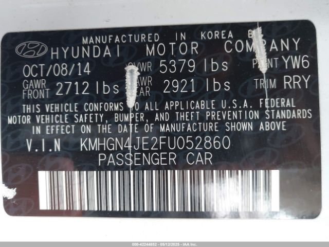 KMHGN4JE2FU052860 Hyundai Genesis 3.8