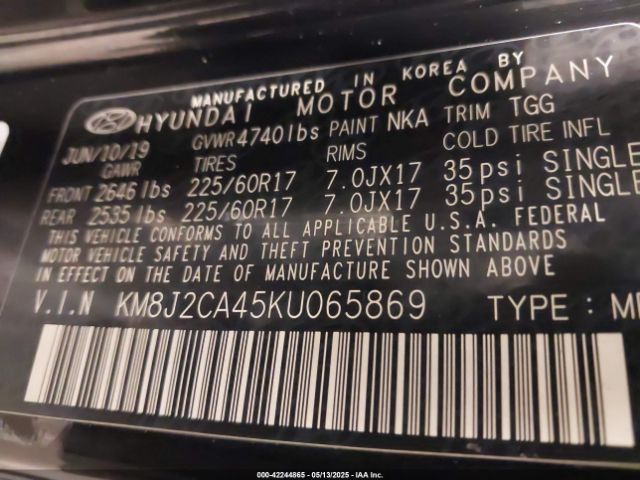 KM8J2CA45KU065869 Hyundai TUCSON SE
