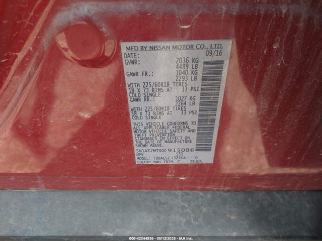 5N1AT2MTXGC915096 Nissan Rogue Sl