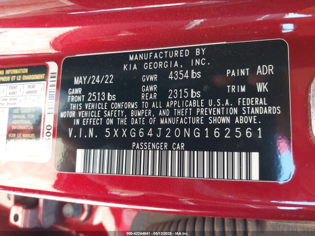 5XXG64J20NG162561 KIA t-gdi gamma ii