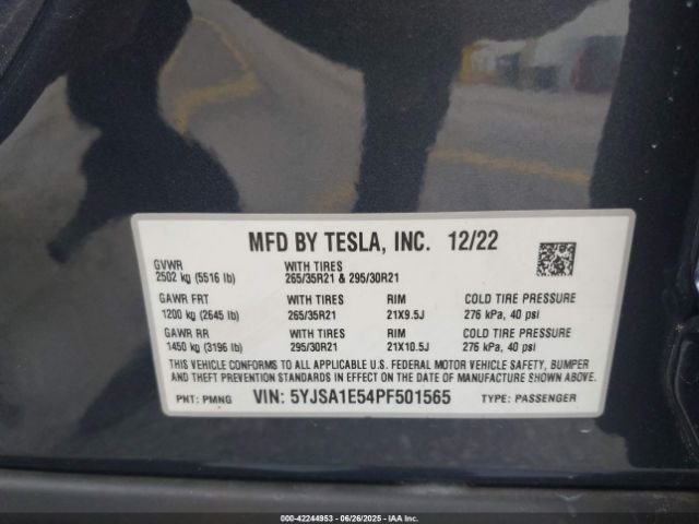 2023 TESLA MODEL S 5YJSA1E54PF501565 Photo 8