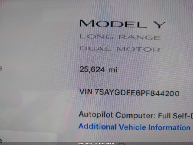 7SAYGDEE6PF844200 Tesla Model Y Awd/long Range Dual Motor All-wheel Drive