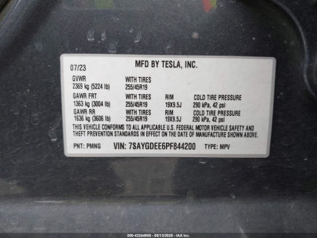 7SAYGDEE6PF844200 Tesla Model Y Awd/long Range Dual Motor All-wheel Drive