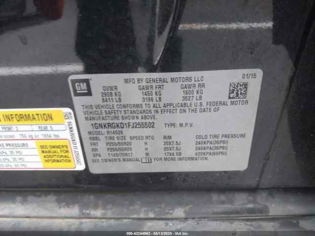 1GNKRGKD1FJ255502 Chevrolet Traverse 1lt